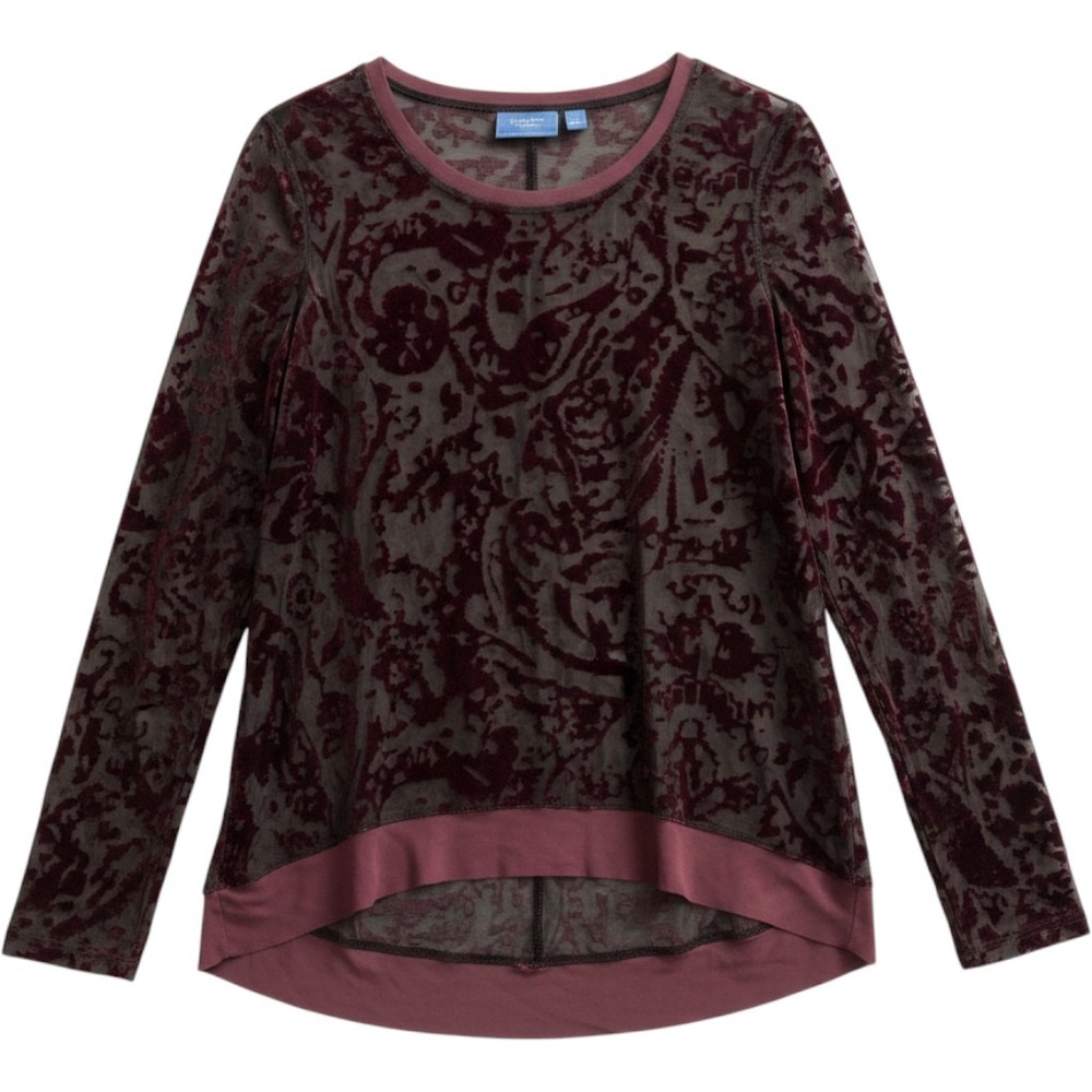 Simply Vera Wang Top‎ Red Sheer Burnout Velvet Chiffon Trim L Whimsigoth Fairy